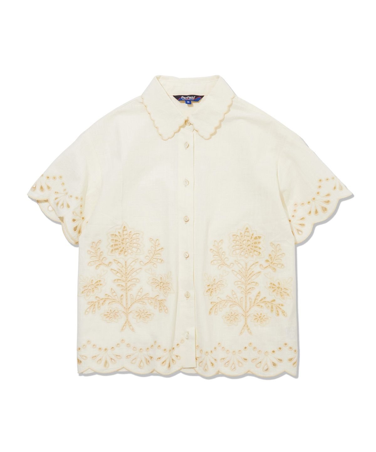 펜필드(PENFIELD) 레이저 커팅 엠브로이더리 하프셔츠 레몬_FS2WR31F