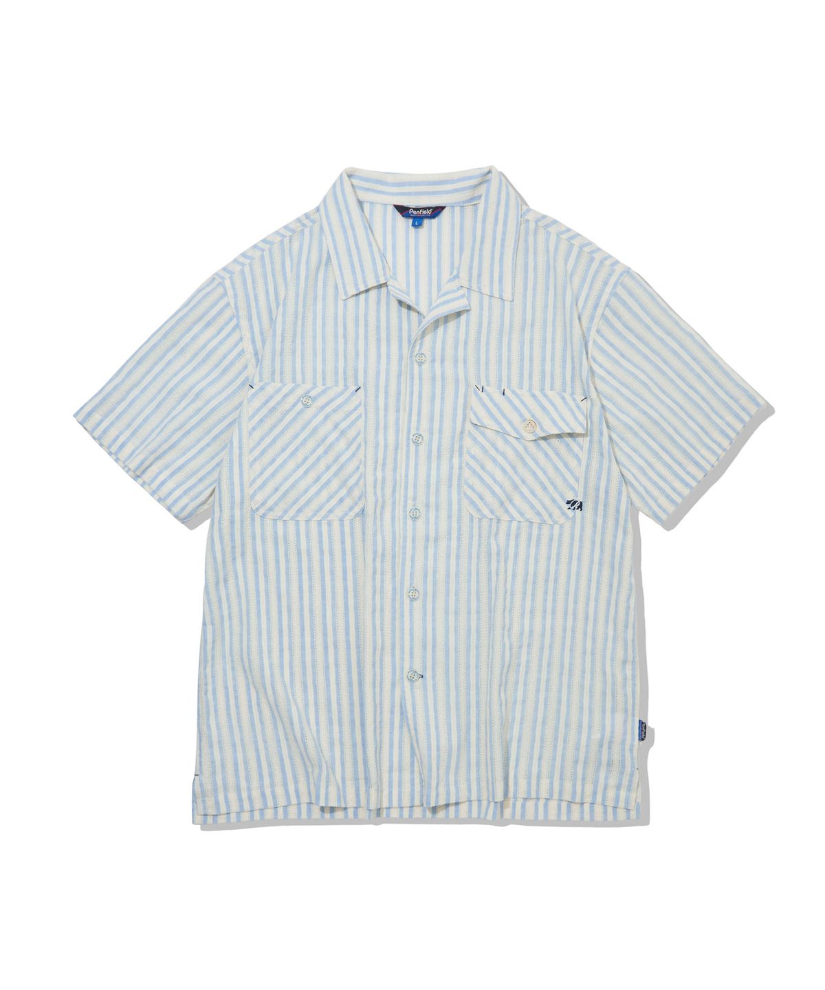 펜필드(PENFIELD) 크로쉐 스트라이프 하프 셔츠 스카이블루_FS2WR06U