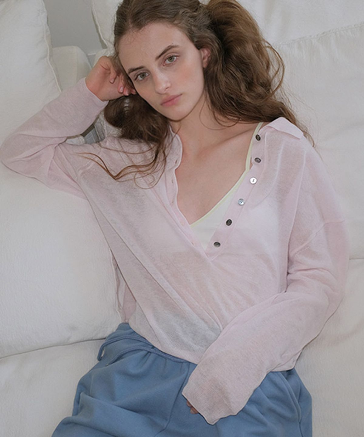 타버트(TARVERT) Ella Button Collar Knit - Pale Pink