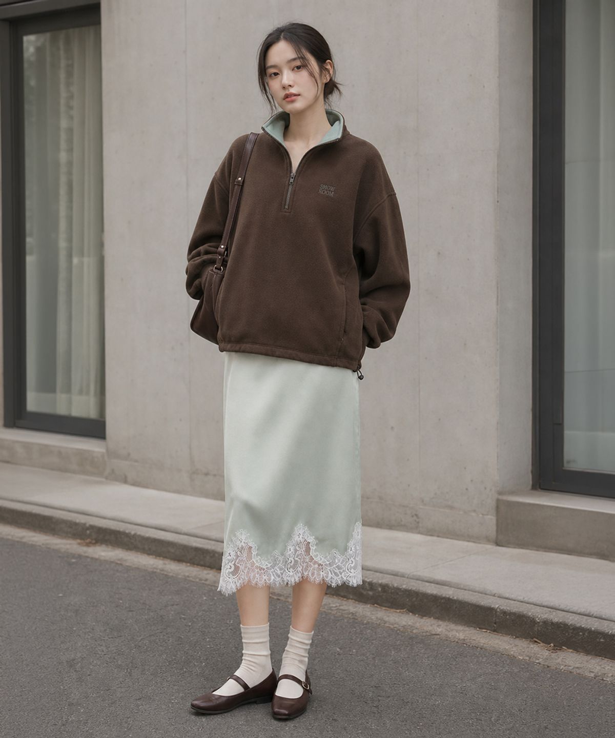 320쇼룸(320SHOWROOM) Lace Trim Satin Banding Skirt Mint