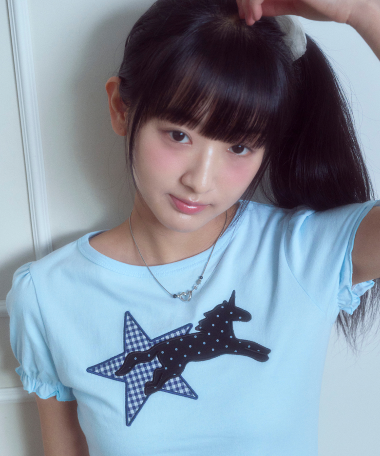 Starry unicorn patch T-shirt Sky Blue