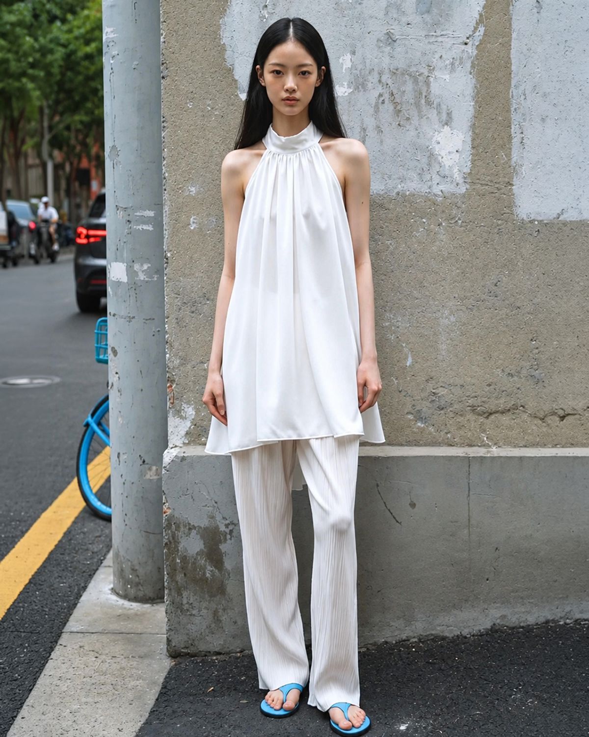 320쇼룸(320SHOWROOM) Halter Neck Shirring Asymmetric Mini Dress White