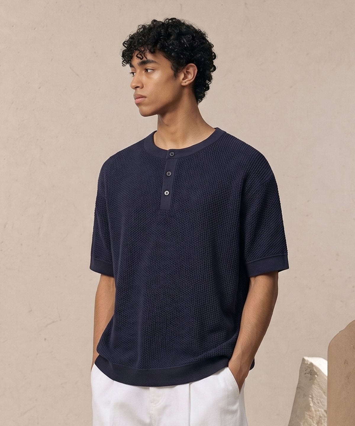 베리베인(VERYVAIN) AERO BREEZE HENLEY KNIT (NAVY)