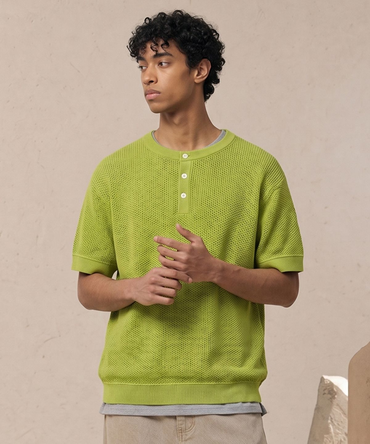 베리베인(VERYVAIN) AERO BREEZE HENLEY KNIT (LIGHT GREEN)