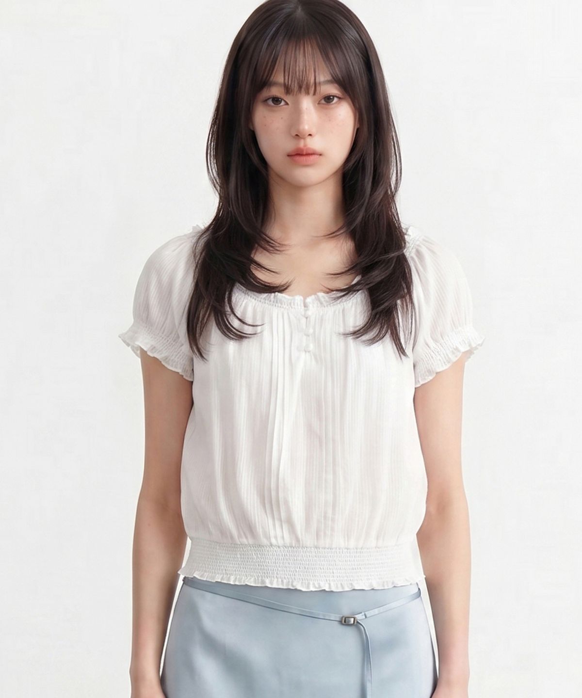 탑걸(TOPGIRL) 스모크 밴딩 포인트 블라우스_T611TP157