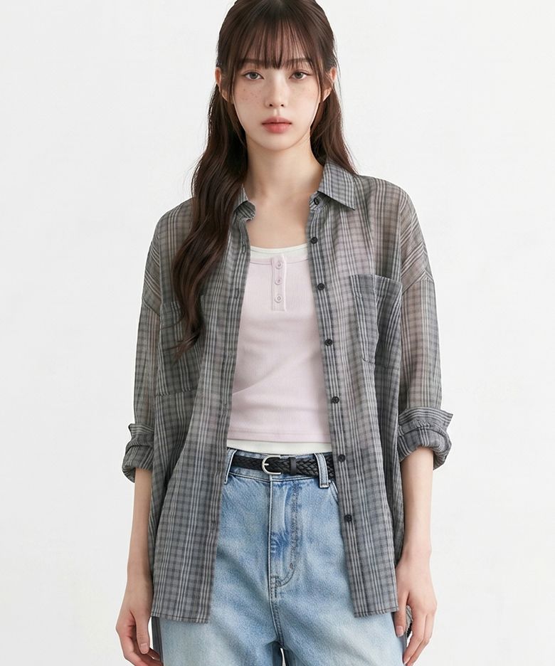 내추럴 링클 시스루 박시 블라우스_T611TP150