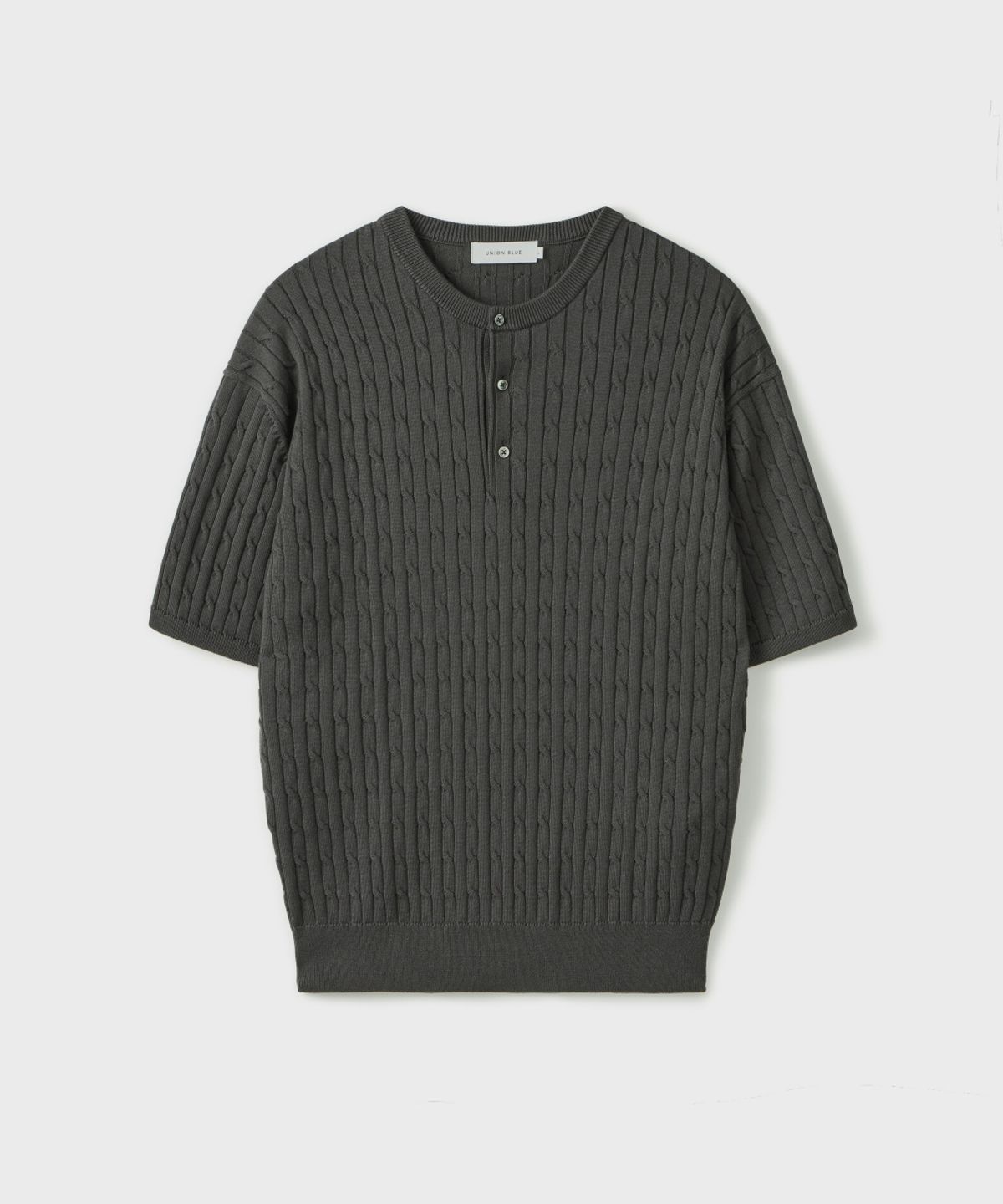 유니온블루(UNION BLUE) CABLE HENLEY HALF KNIT [MAUVE CHARCOAL]