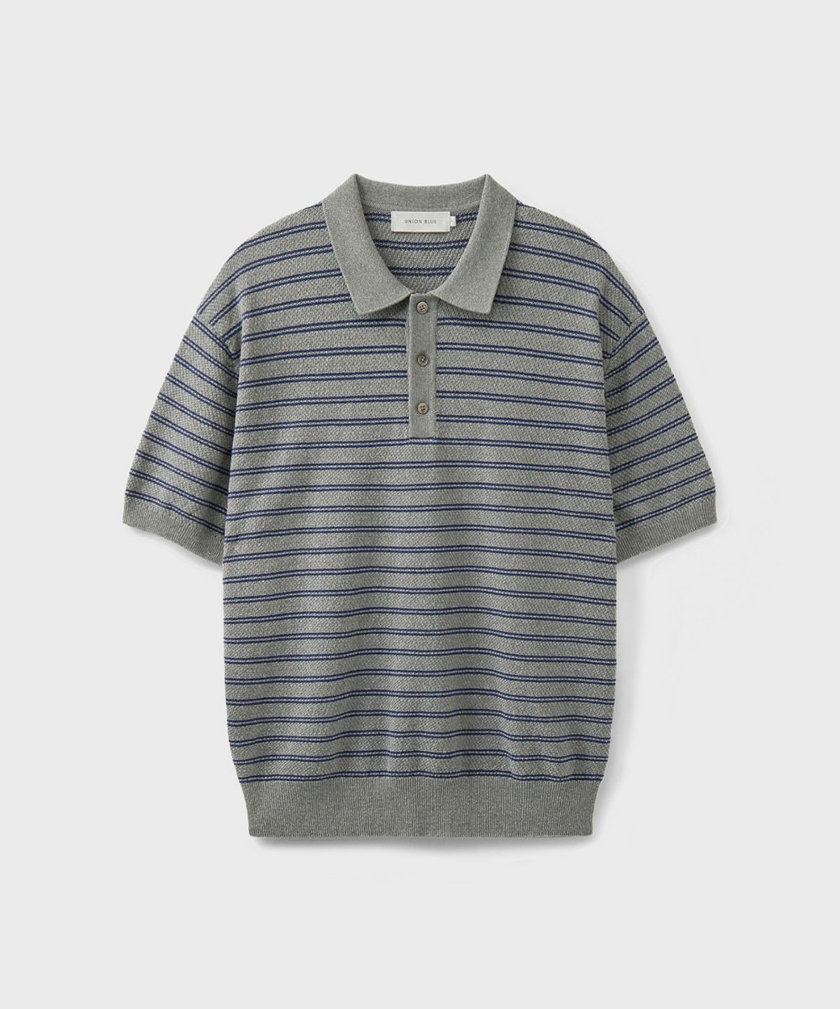 유니온블루(UNION BLUE) HARD TWIST 2LINE STRIPE POLO KNIT [PRUSSIAN GRAY]