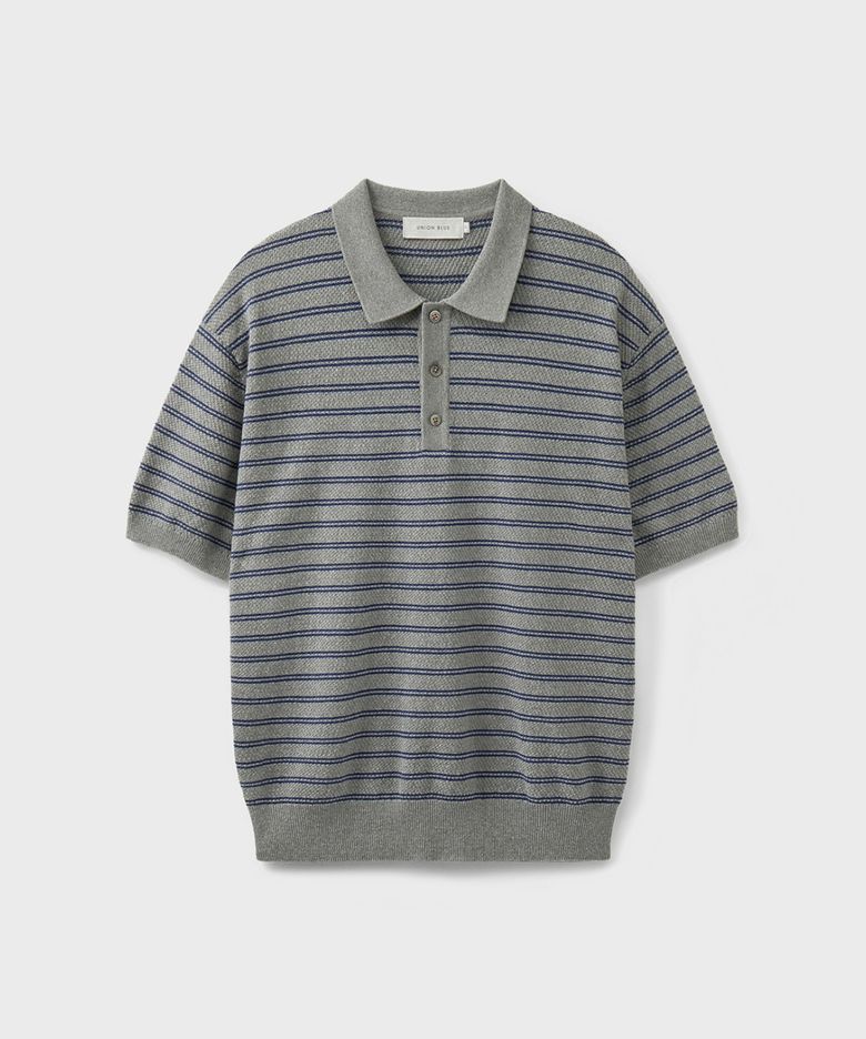 HARD TWIST 2LINE STRIPE POLO KNIT [PRUSSIAN GRAY]