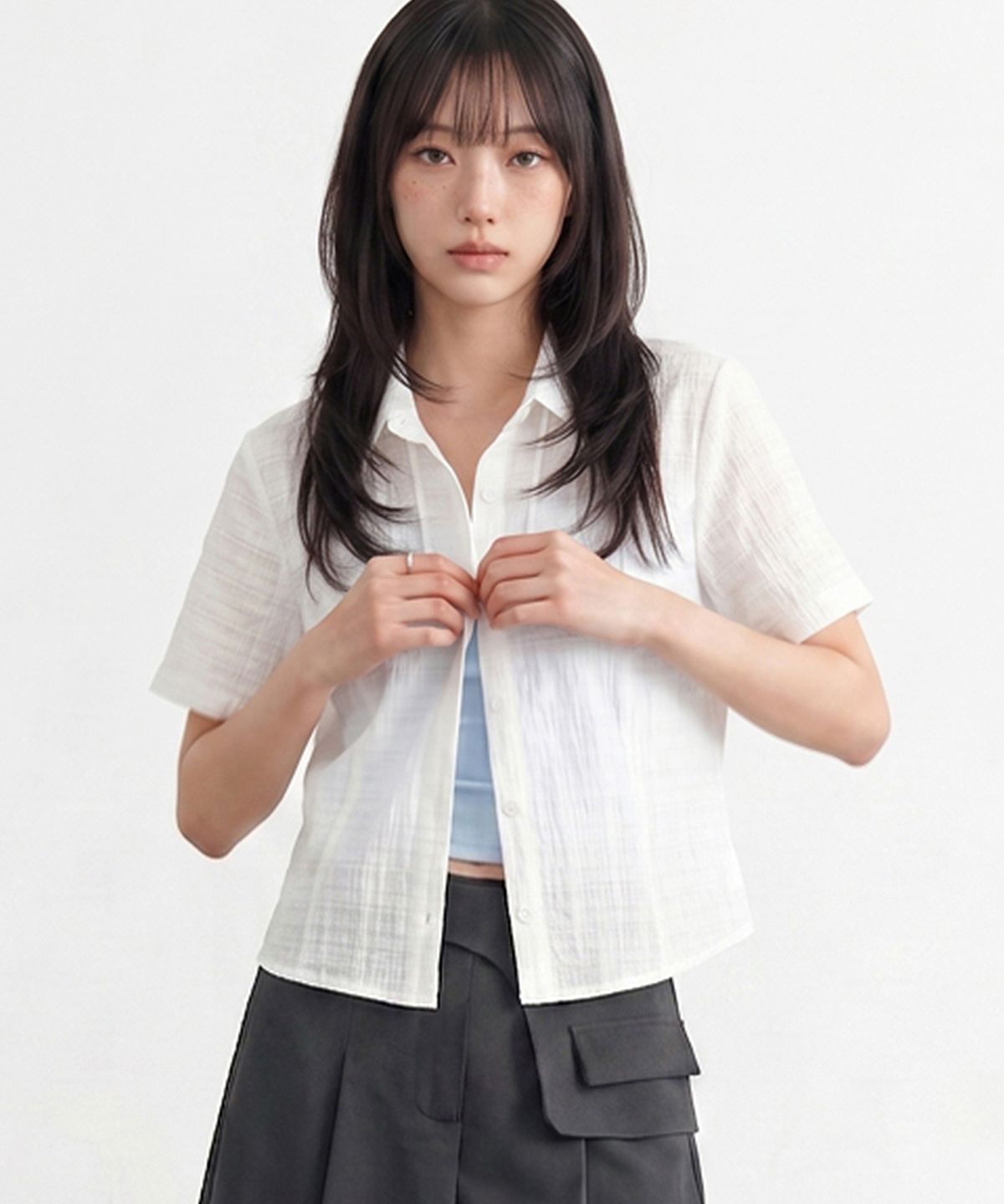 탑걸(TOPGIRL) 시스루 체크 핀턱 셔츠 블라우스_T611TP154