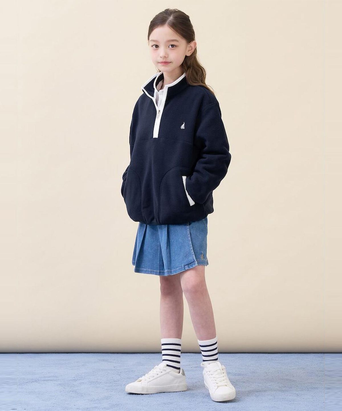 빈폴 키즈(BEANPOLE KIDS) 여아 플리스 반집업 스웨트 셔츠  네이비 (BI6141G03R)