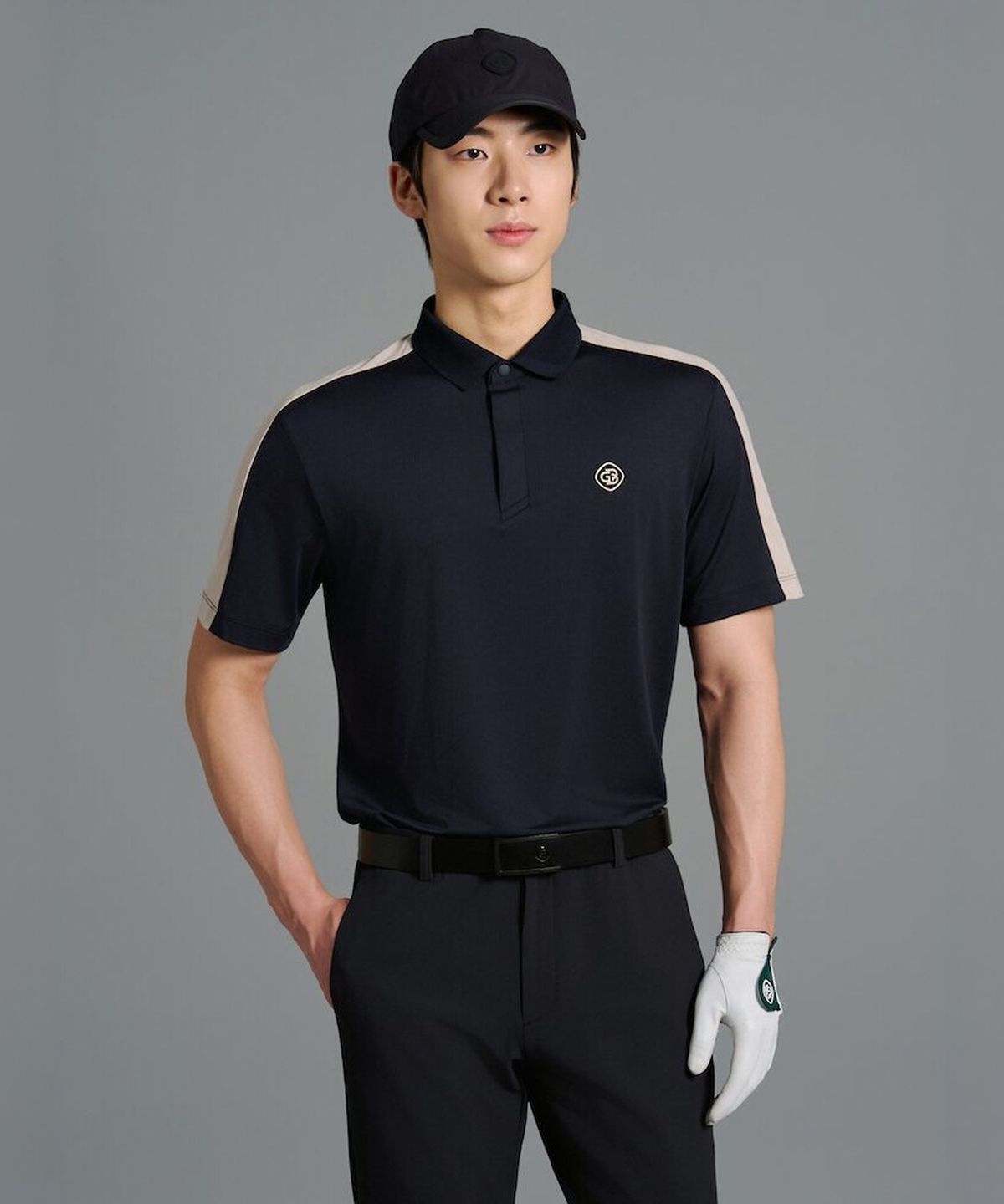 빈폴골프(BEANPOLE GOLF) [B_under] 남성 어깨 컬러 배색 반소매 티셔츠 - 블랙