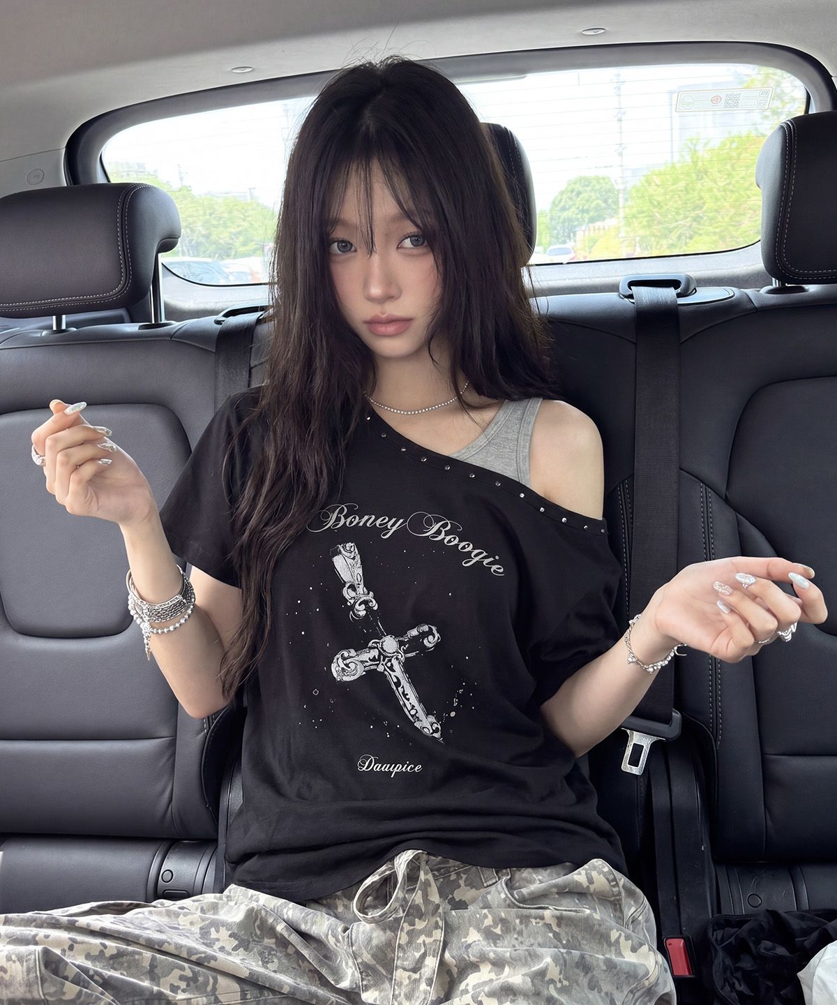 디오스피스(DAUSPICE) (DUC) BB Layered One-Shoulder T-Shirt Black
