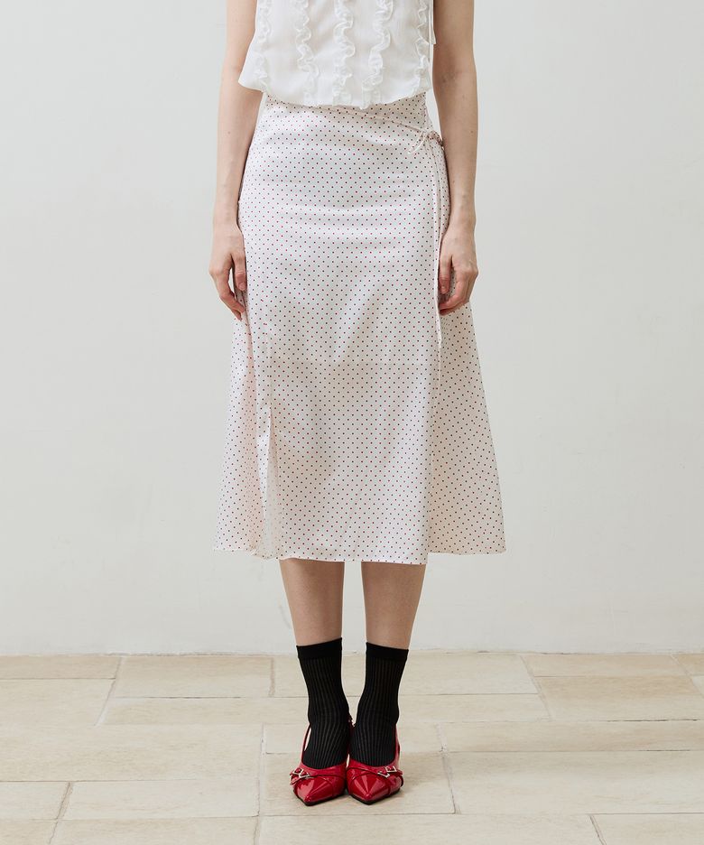 TINY DOT SLIT SKIRT / RED
