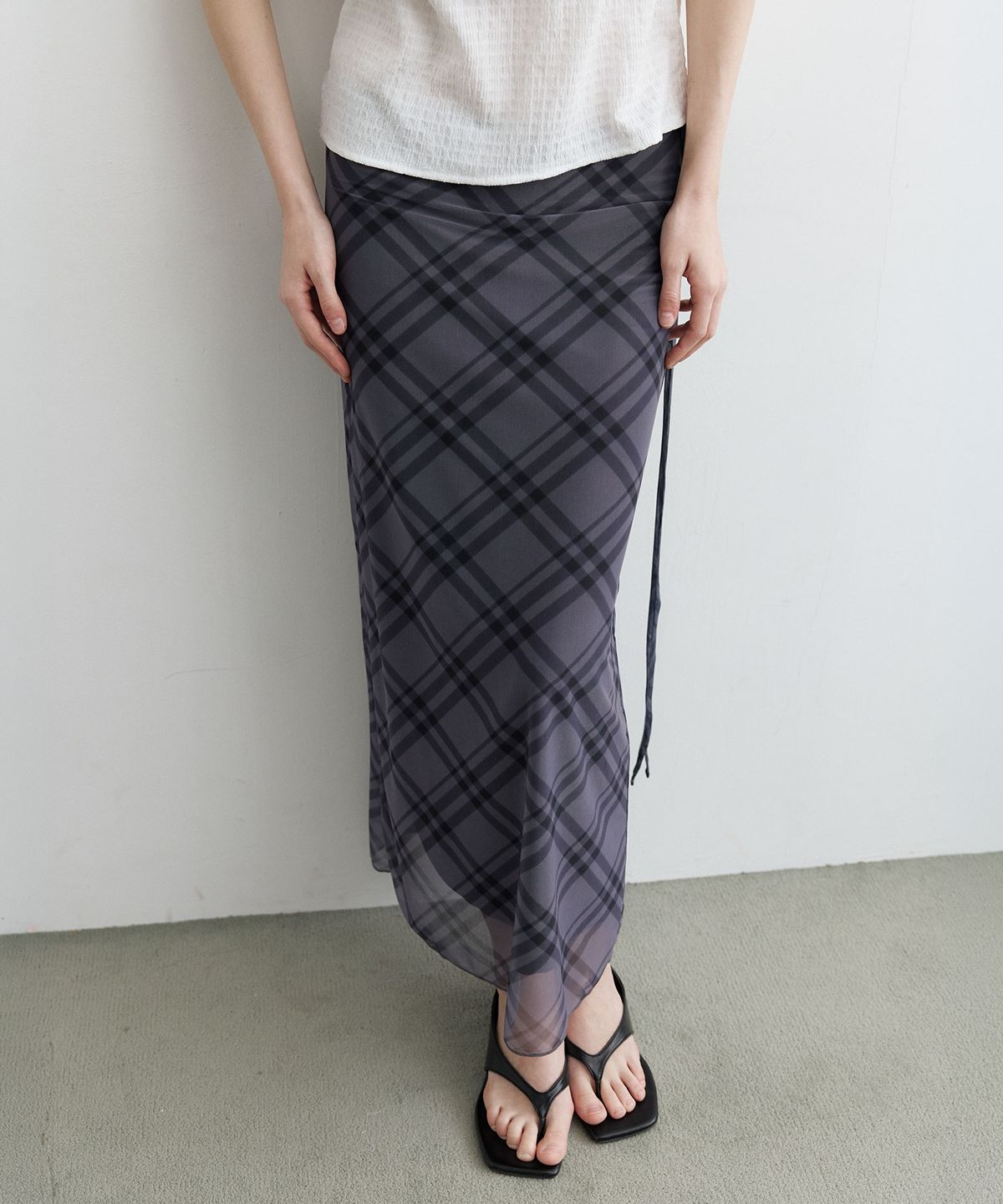 노운베러(KNOWNBETTER) Check sheer long skirt [KNSS09SK04]_Black