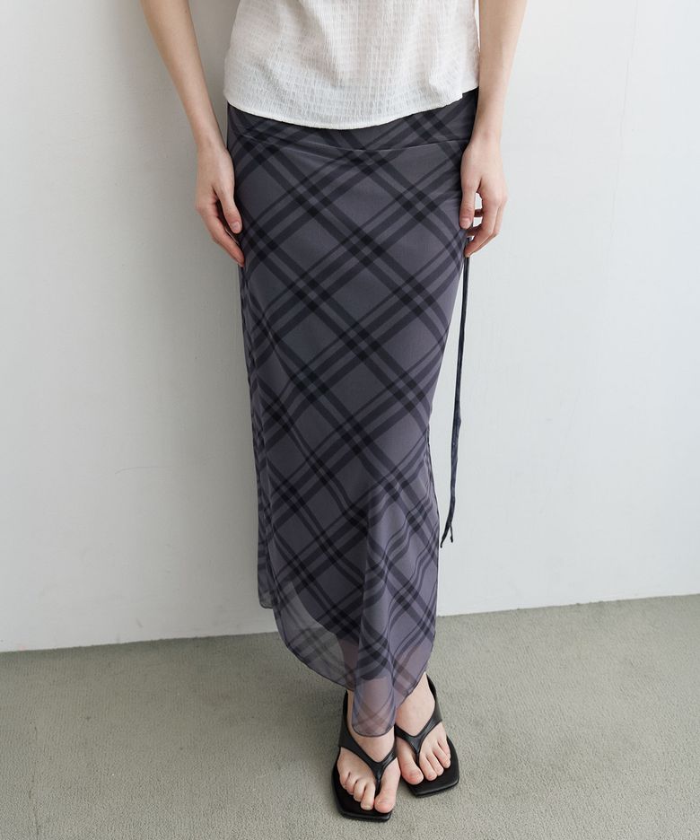 Check sheer long skirt [KNSS09SK04]_Black