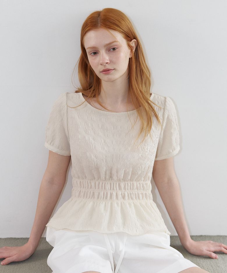 Smoked boat-neck blouse [KNSS09BL01]_Cream