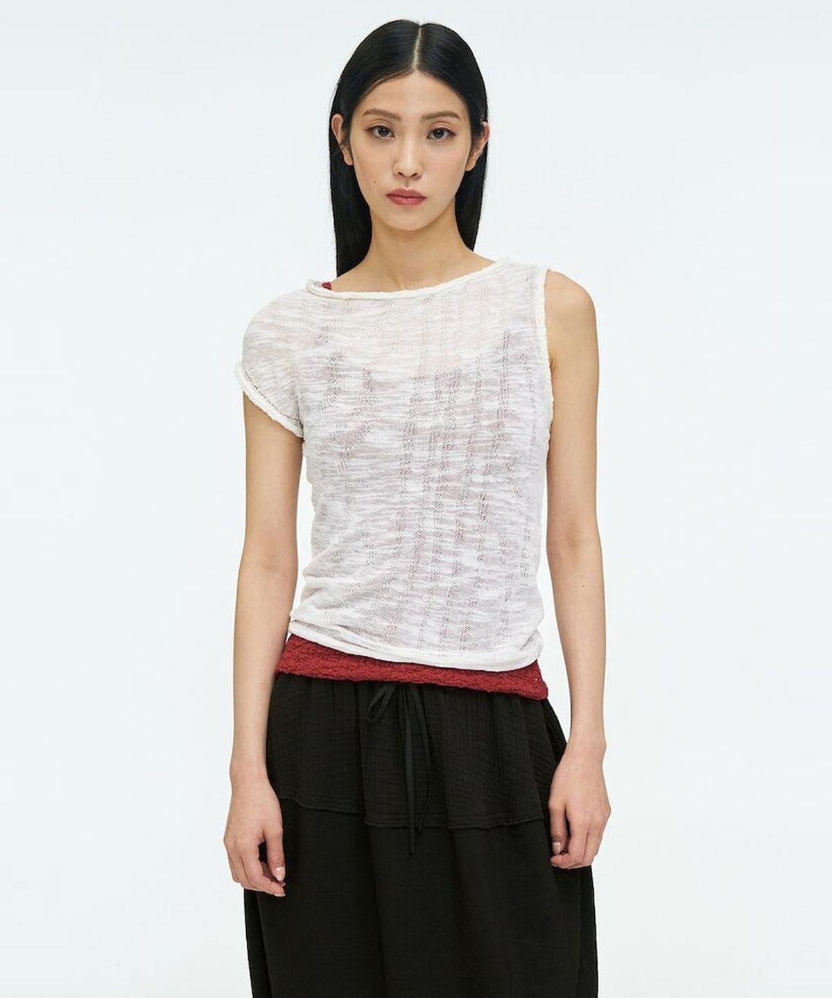앙개(ANGGAE) Wave Knit Top  White