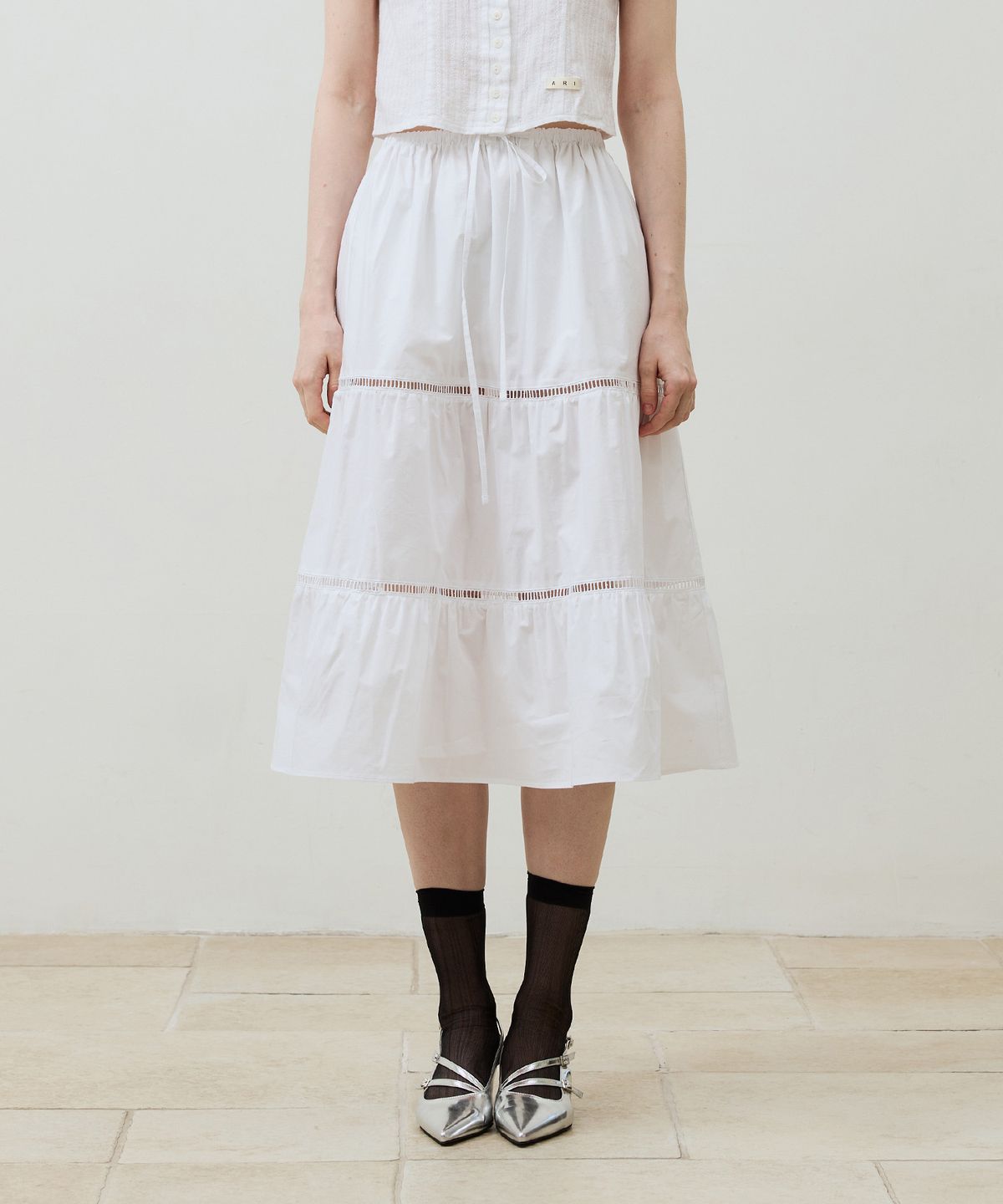 아리킴(ARIKIM) MUSE TIERED MIDI SKIRT / WHITE