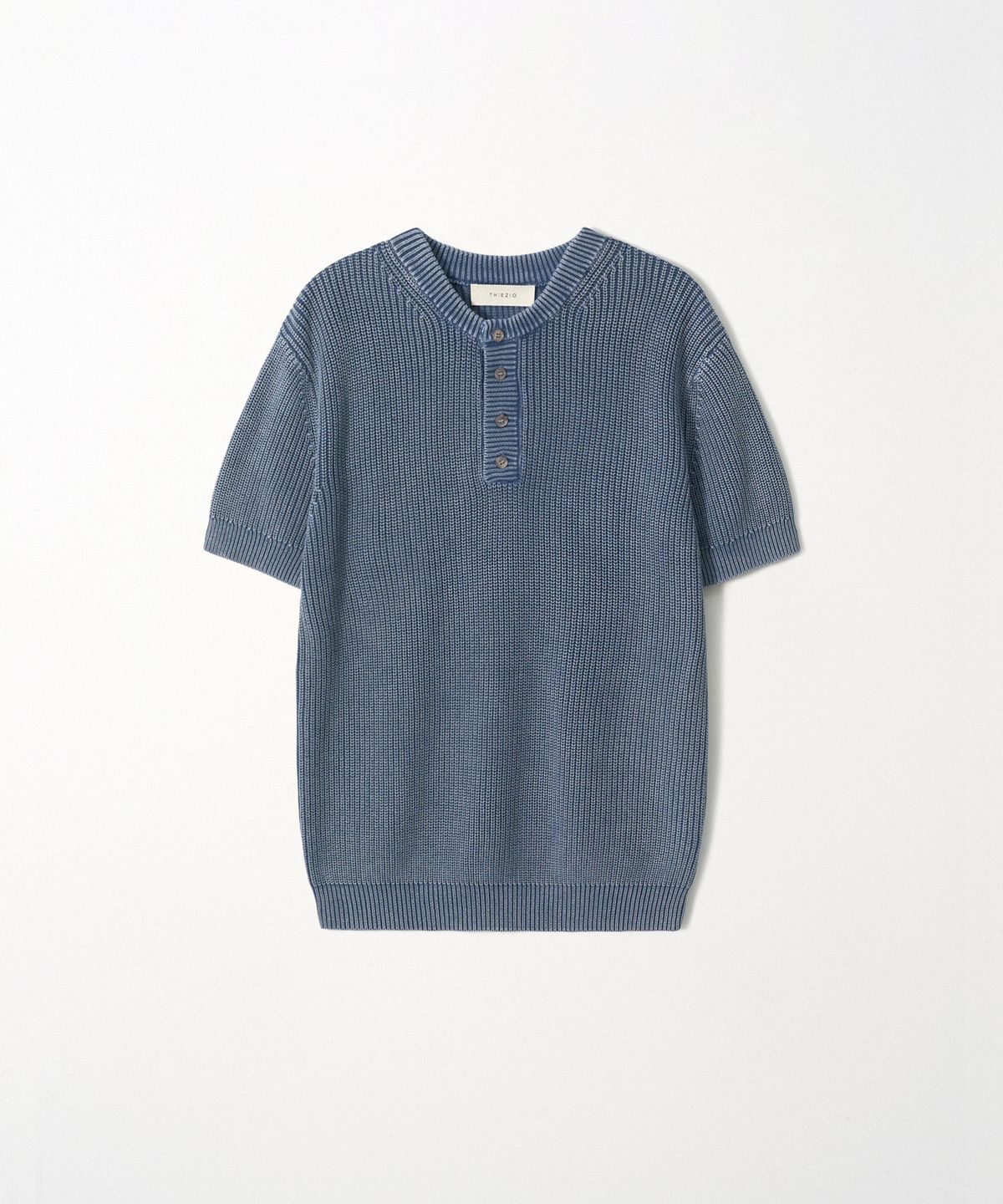 이지오(EZIO) Pigment Dyed Henley Knit_Blue