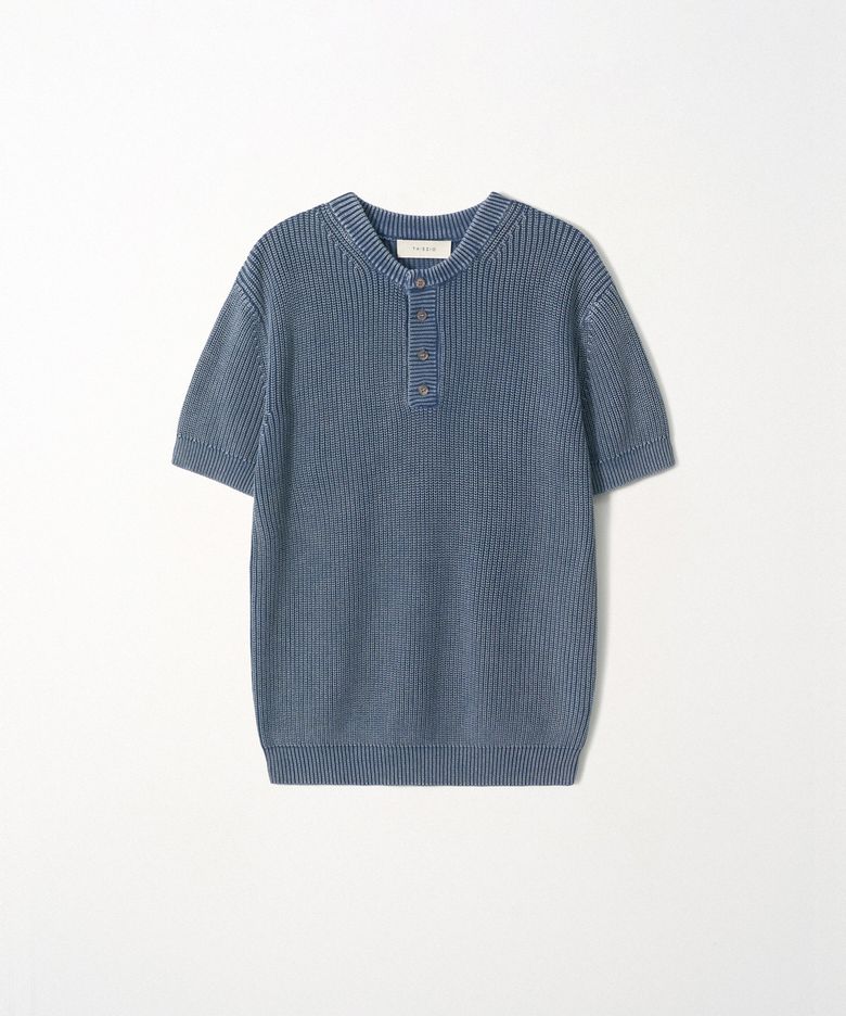 Pigment Dyed Henley Knit_Blue