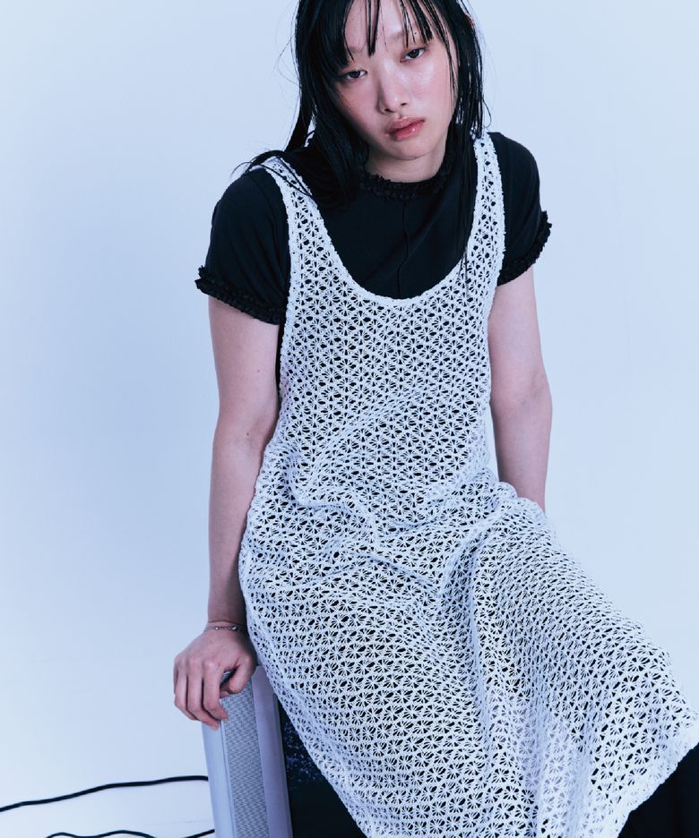 LACE SEE-THROUGH LONG DRESS WHITE