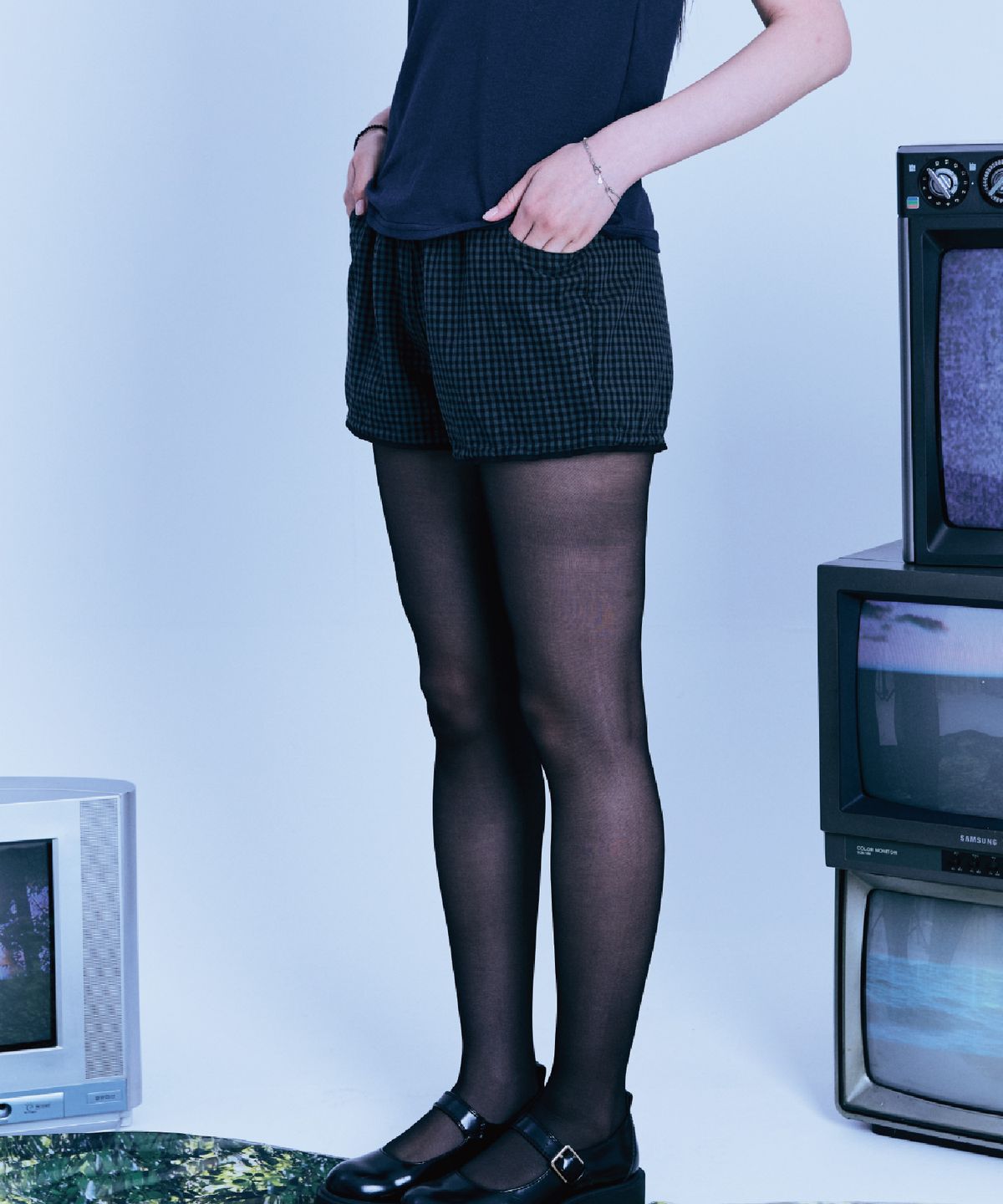 구월십일(GUWOLSIBIL) CHECK PUMP SHORT PANTS BLACK