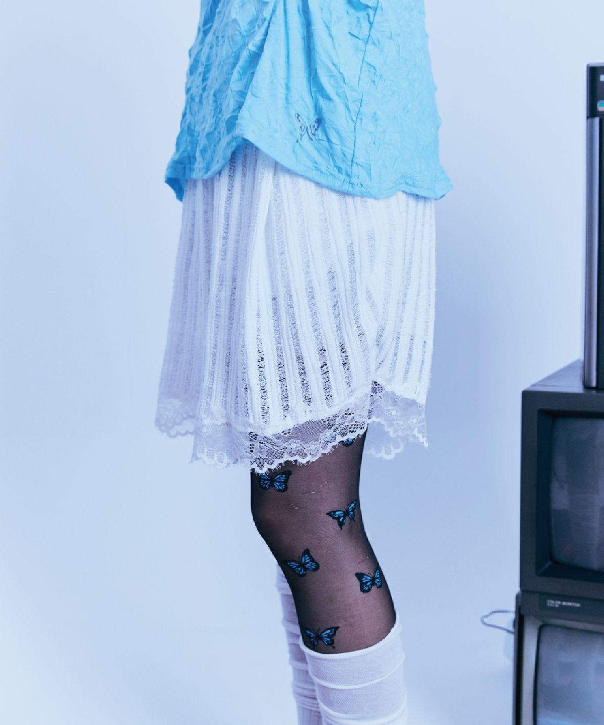 구월십일(GUWOLSIBIL) KNIT MASH SKIRT PANTS WHITE