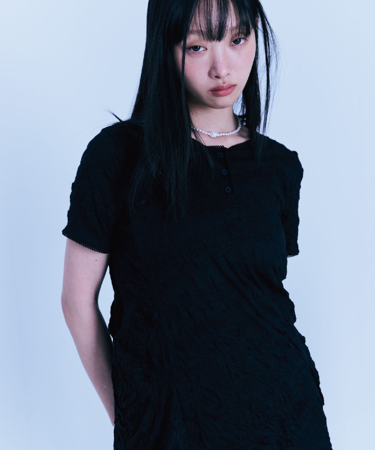 구월십일(GUWOLSIBIL) LACE PUMP CAP SLEEVE TOP BLACK