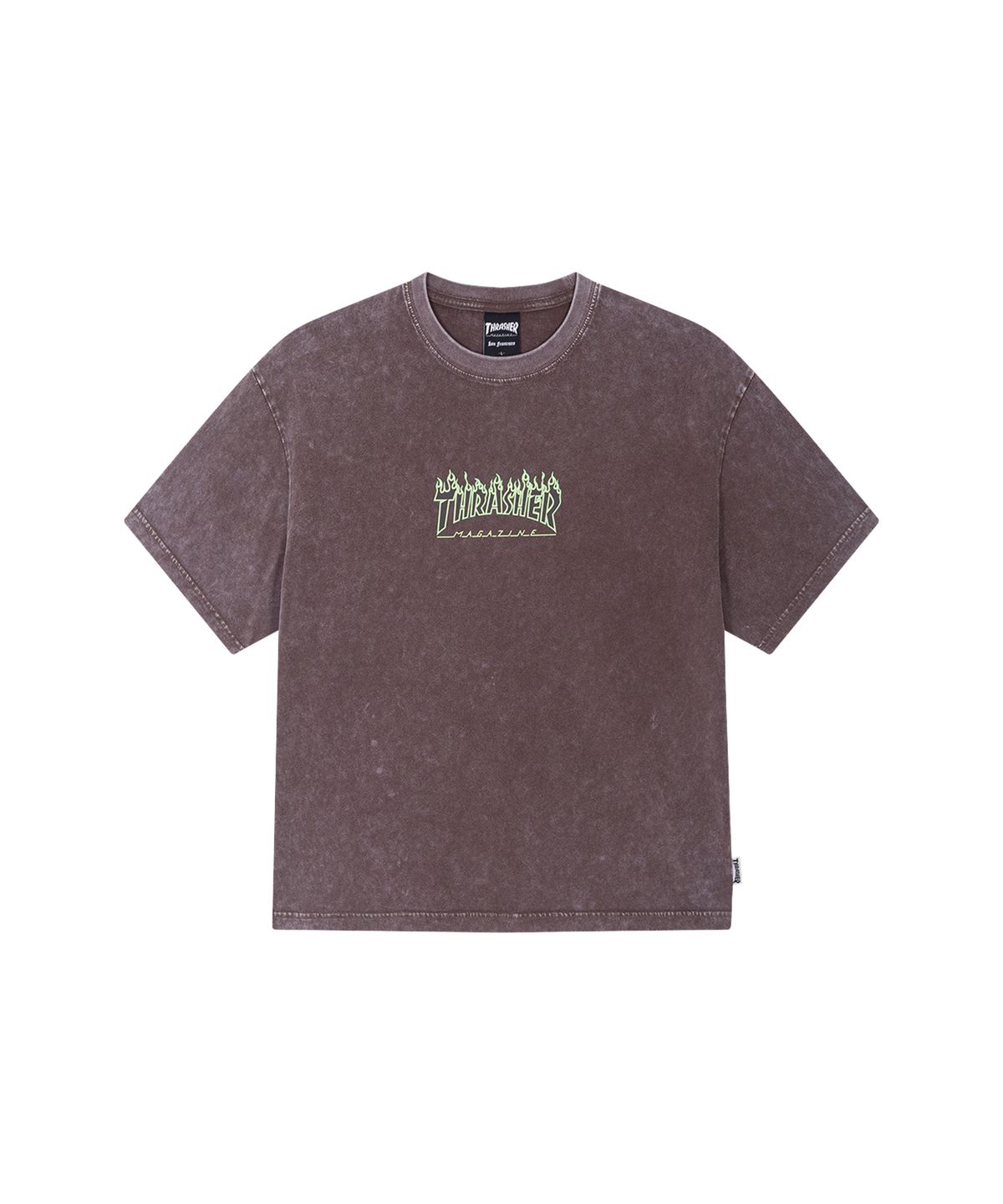 트레셔(THRASHER) 플레임 스톤 워싱 크롭 티셔츠 브라운