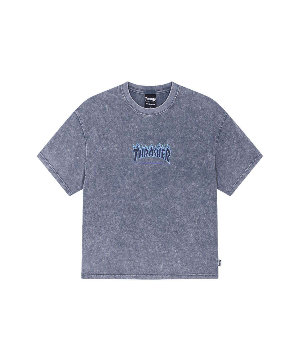 트레셔(THRASHER) 플레임 스톤 워싱 크롭 티셔츠 블루