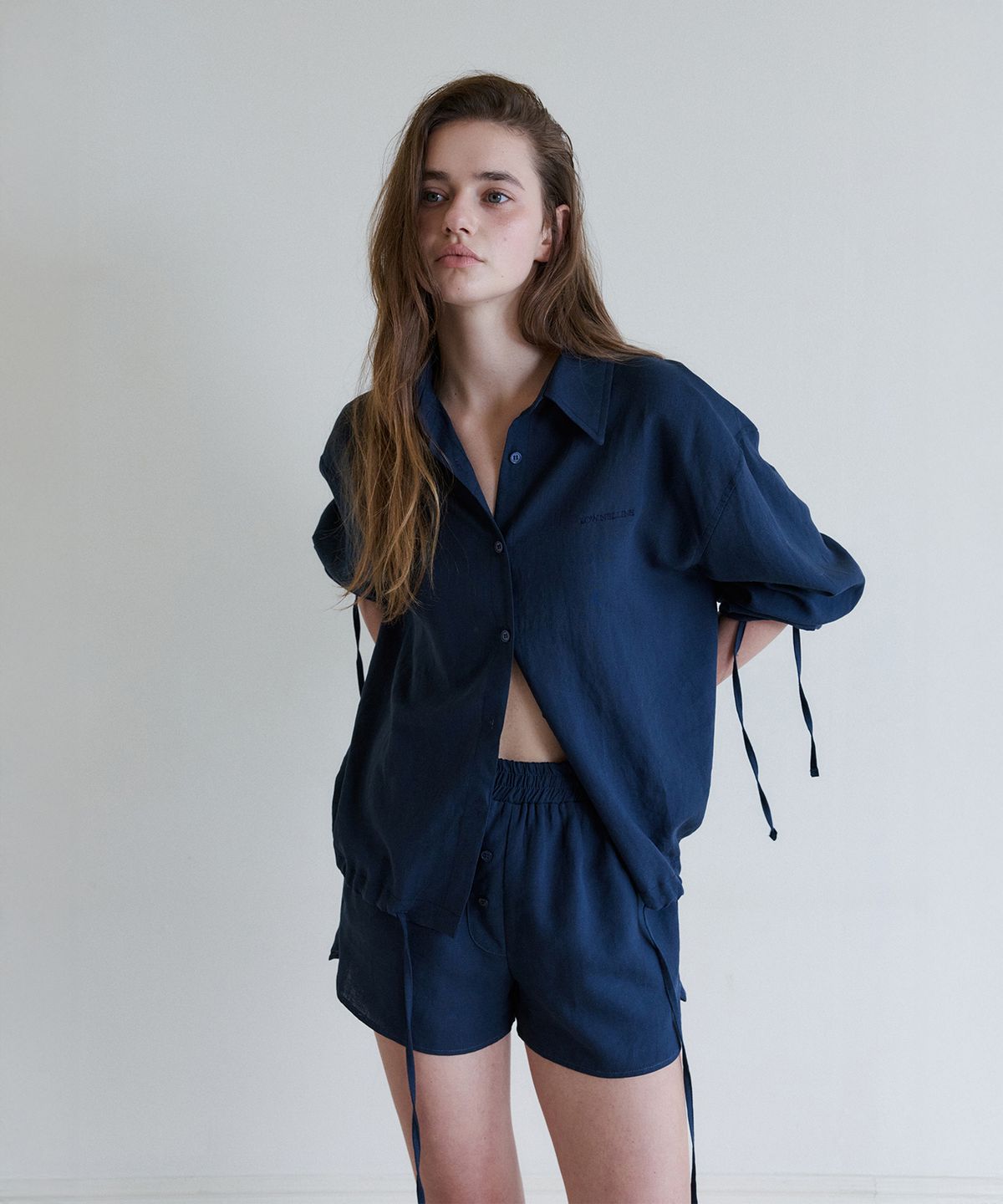 로우넬라인(LOW NELLINE) POSITANO TENCEL LINEN SHIRT_NAVY
