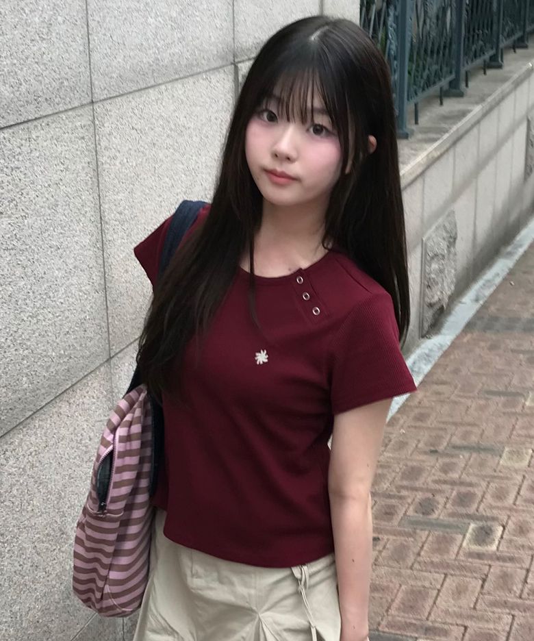 헨리넥 아일렛 티셔츠_버건디