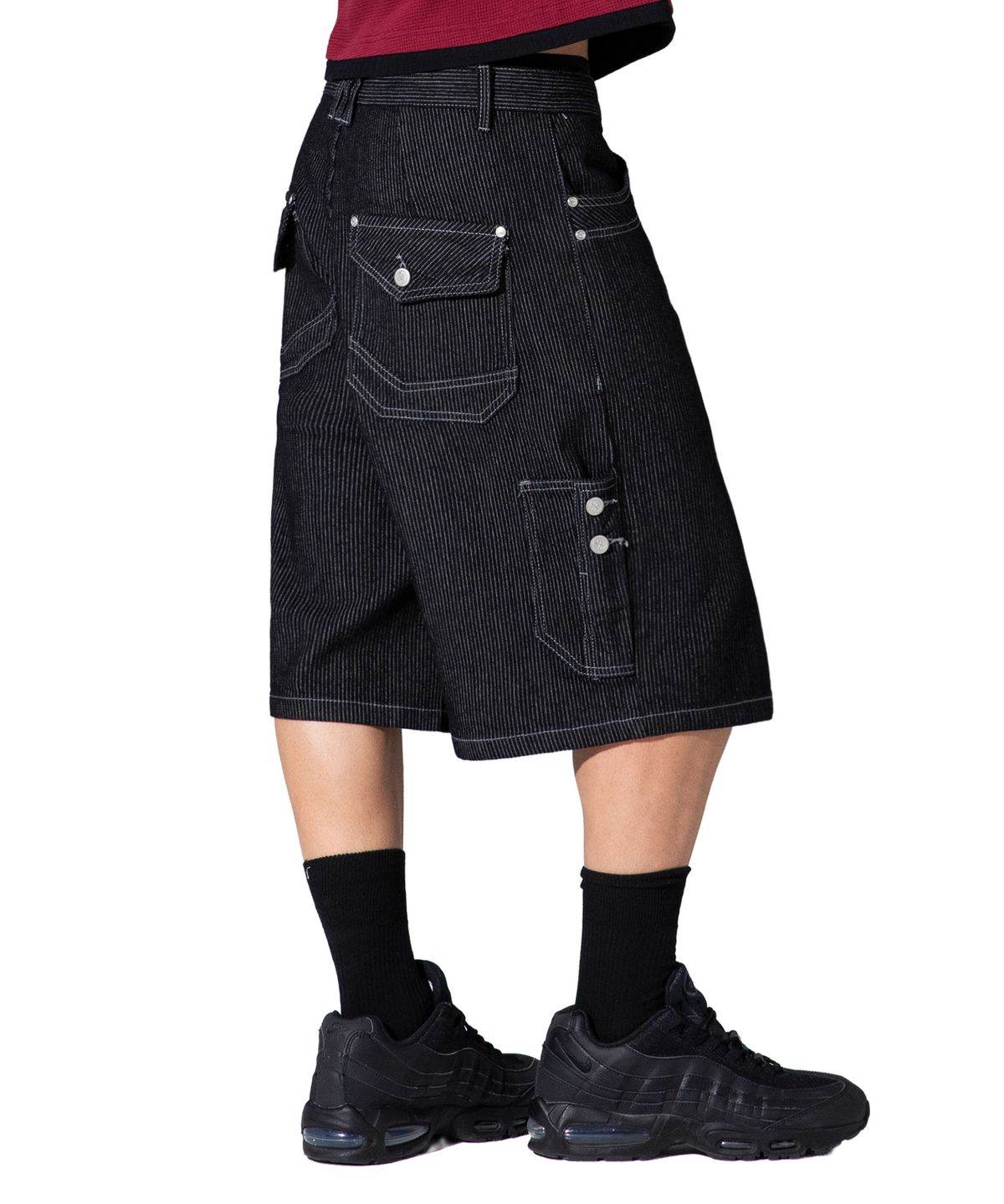 엑스톤즈(XTONZ) XP337 자카드 스트라이프 버뮤다 데님 팬츠 (BLACK)