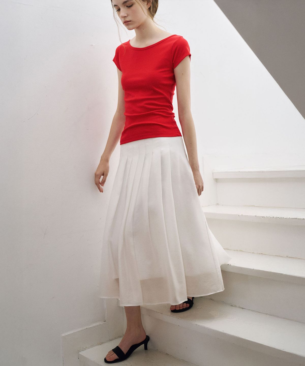 라메레이(LAMEREI) Sheer Pleats skirt[LMBFSP25SK5403]-White