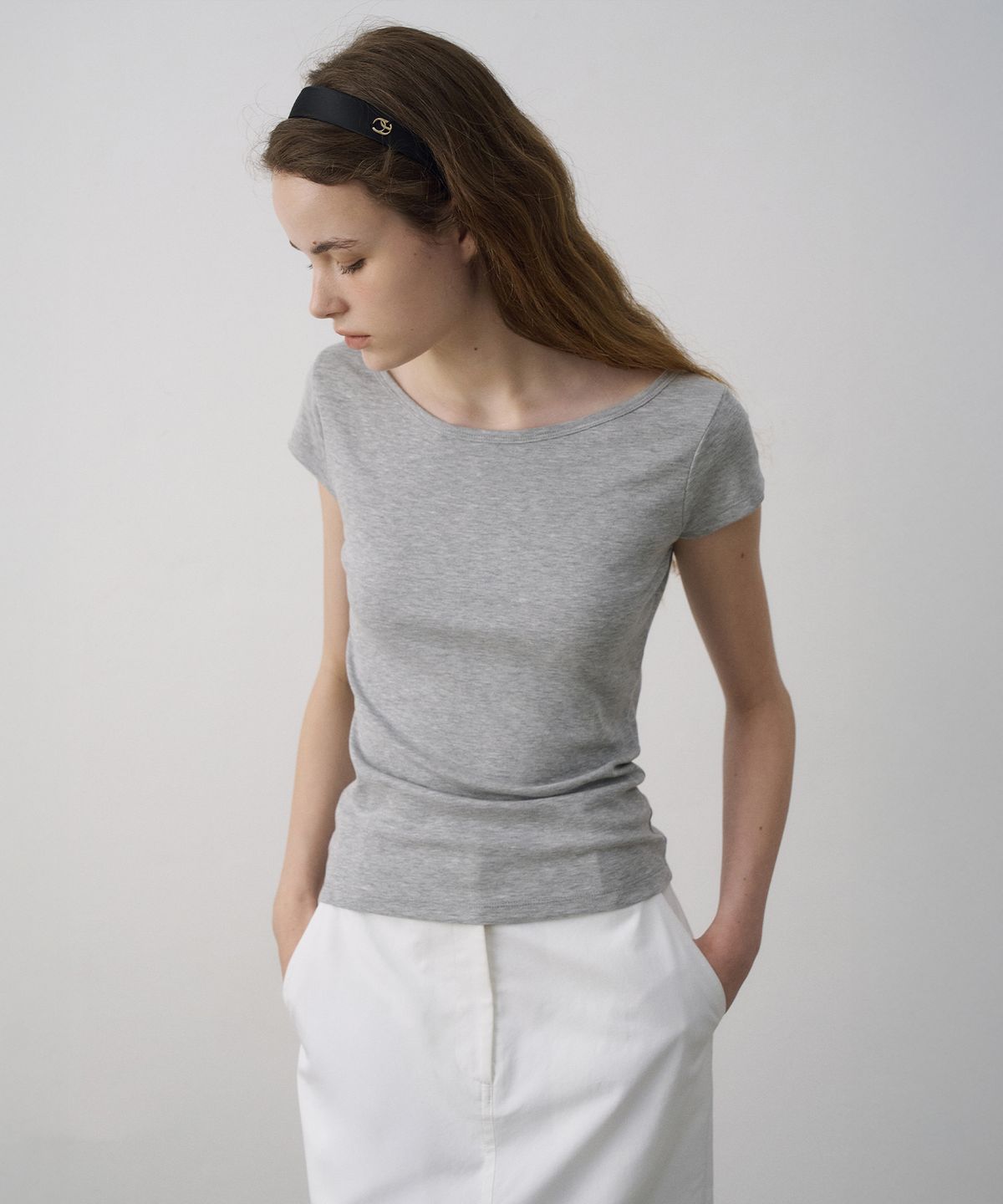 라메레이(LAMEREI) 90s Boat Neck Cap Sleeve T-Shirt[LMBFSUTT617]-6color