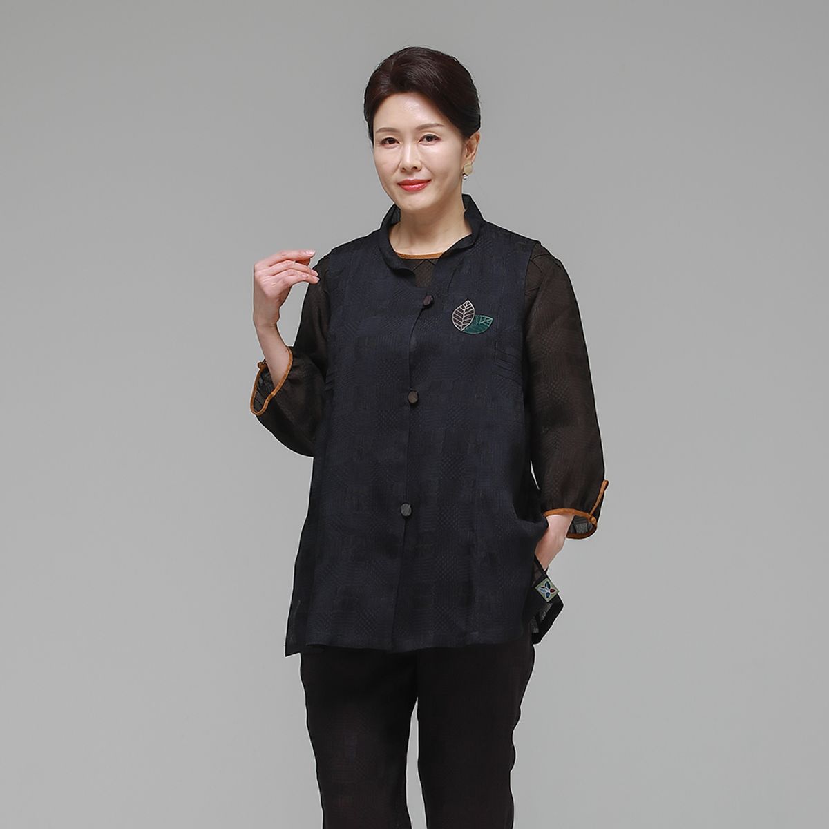하랑한복(HARANG HANBOK) 시원드리 여름 여성 인견 조끼 네이비