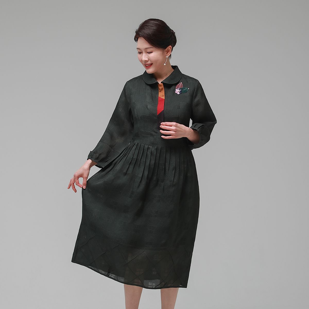 하랑한복(HARANG HANBOK) 정갈드리 여름 여성 인견 원피스 카키