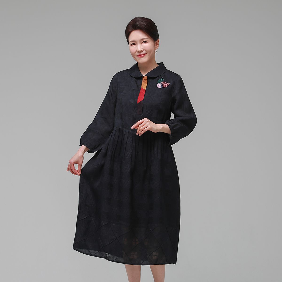 하랑한복(HARANG HANBOK) 정갈드리 여름 여성 인견 원피스 네이비