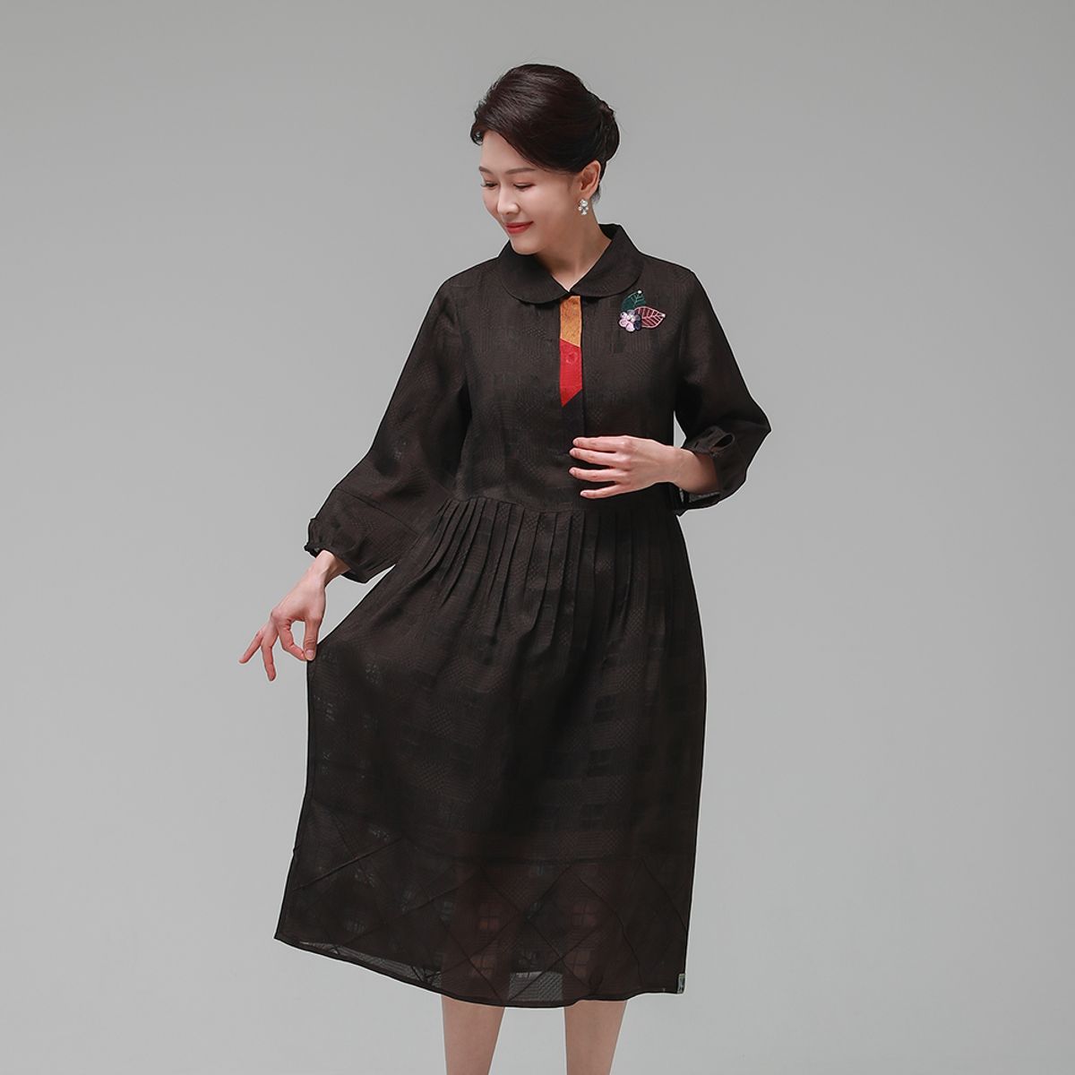 하랑한복(HARANG HANBOK) 정갈드리 여름 여성 인견 원피스 브라운