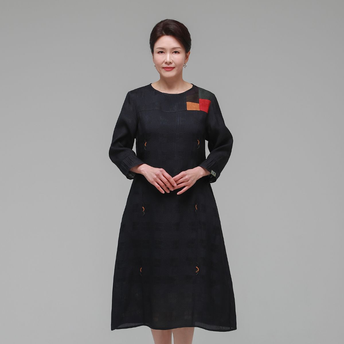 하랑한복(HARANG HANBOK) 다래드리 여름 여성 인견 원피스 네이비