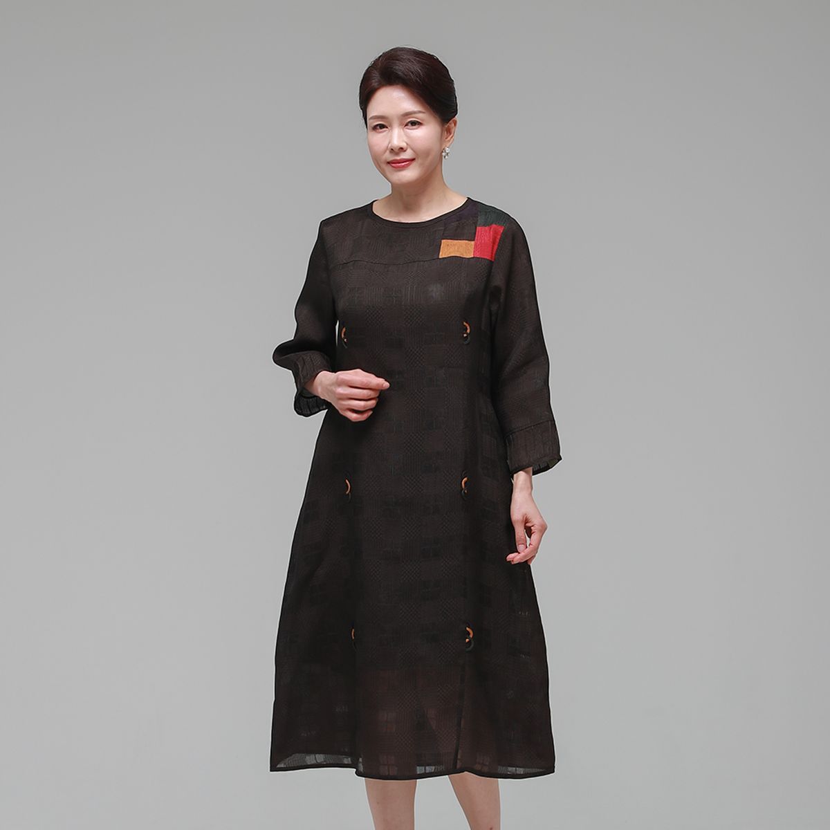 하랑한복(HARANG HANBOK) 다래드리 여름 여성 인견 원피스 브라운