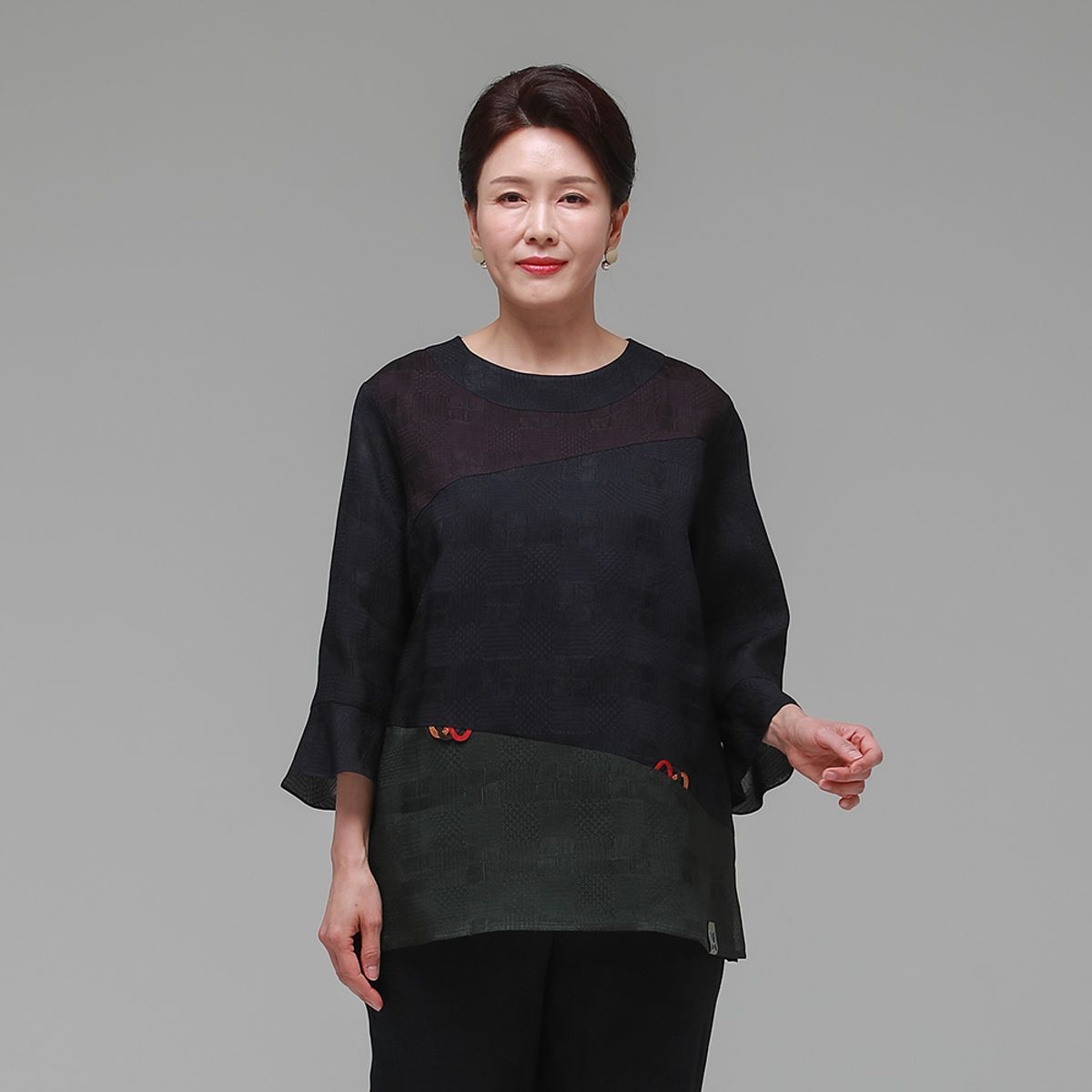 하랑한복(HARANG HANBOK) 마루드리 여름 여성 인견 블라우스 네이비