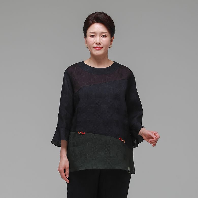 마루드리 여름 여성 인견 블라우스 네이비