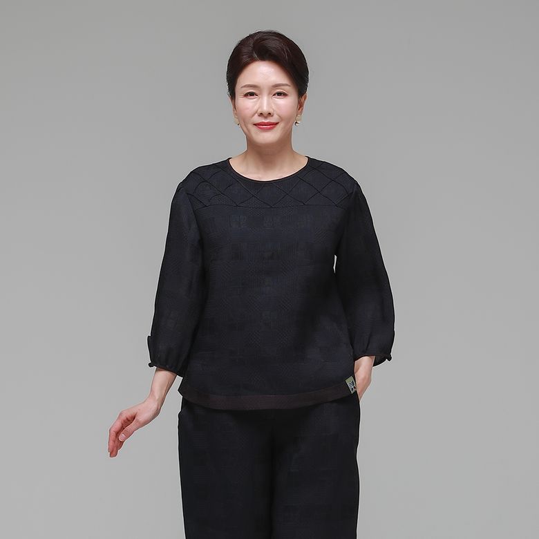 솔길드리 여름 여성 인견 블라우스 네이비