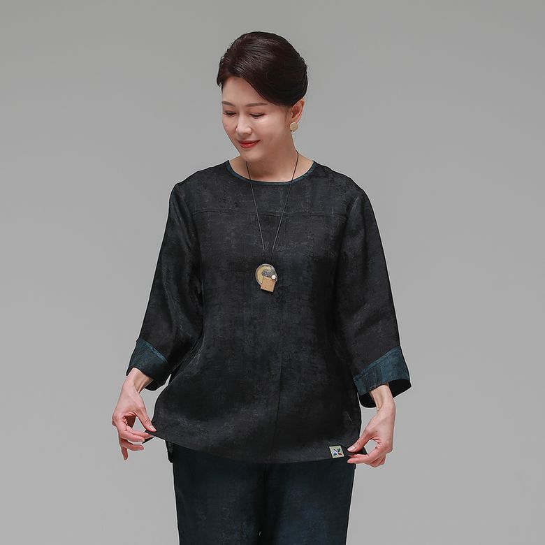 바람드리 여름 여성 인견 블라우스 먹색