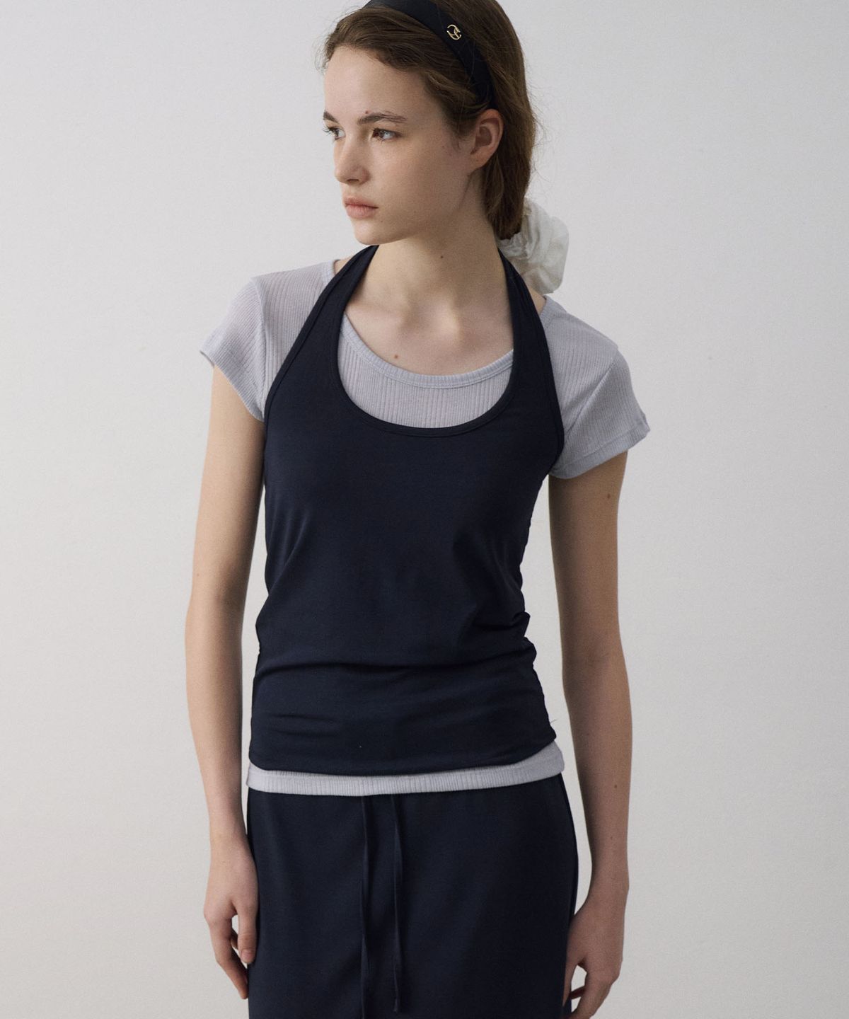 라메레이(LAMEREI) Tencel Halter Neck Sleeveless[LMBFSUTT624]-Navy