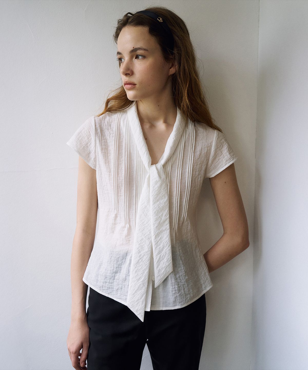 라메레이(LAMEREI) Tie Cap Sleeve Blouse[LMBFSUSH326]-Off-White