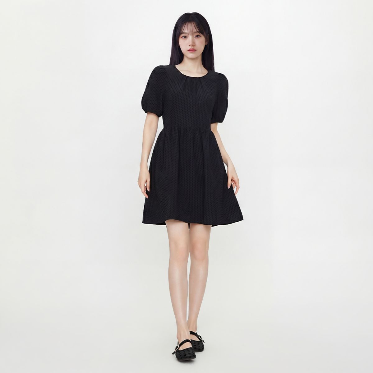 랩(LAP) 스티치 패턴 셔링 미니 원피스 AS2WO465