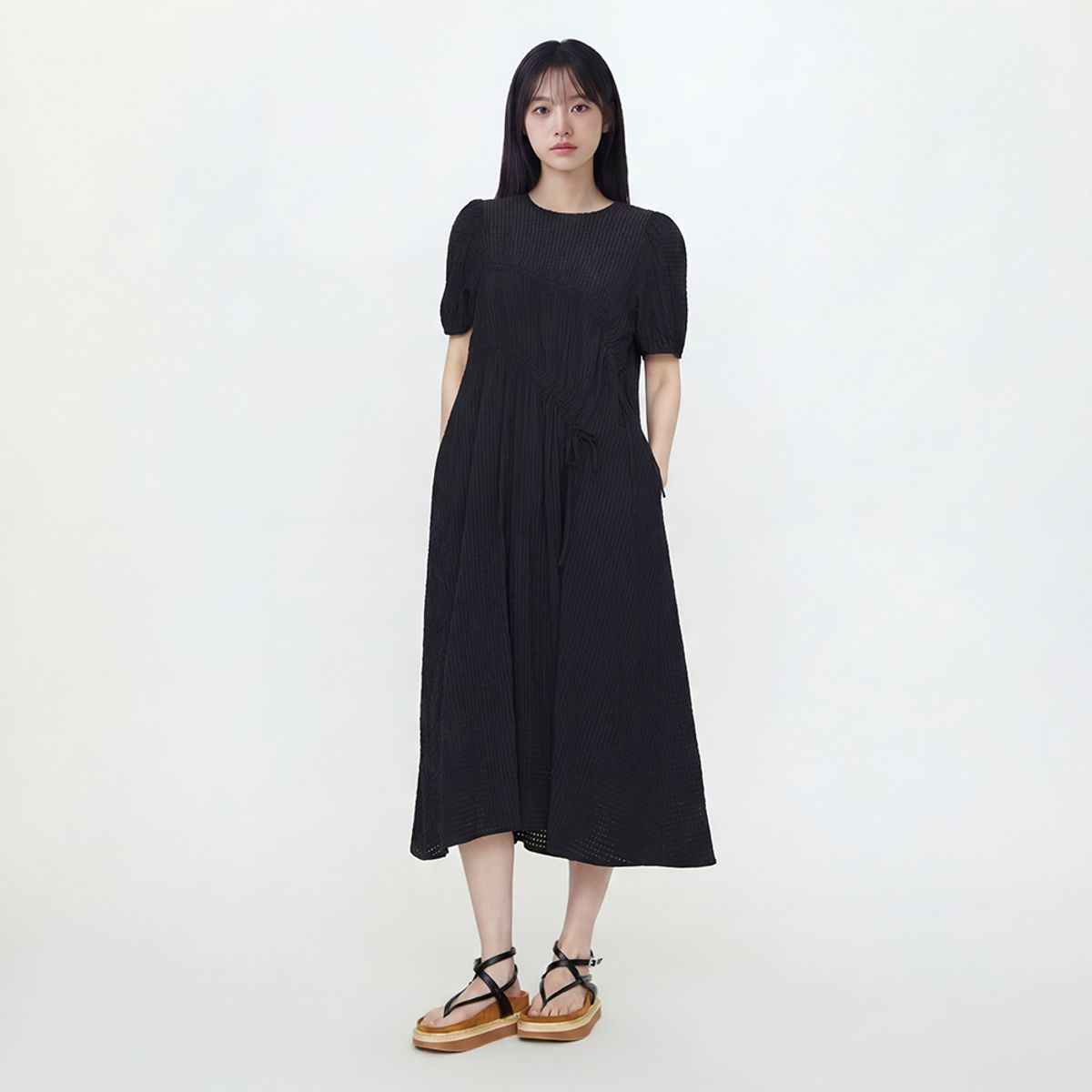 랩(LAP) 셔링포인트 깅엄체크 롱 원피스 AS2WO467